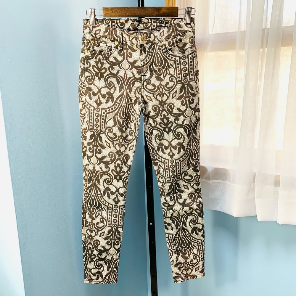 7 For All Mankind Brown & Cream Ornate Print Skinny Jeans